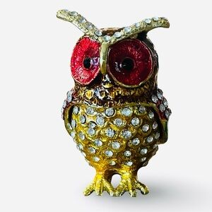 Enameled Bejeweled Owl Hinged Trinket Box